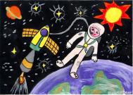Полет в космос, детский рисунок