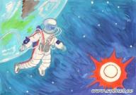 Полет в космос, детский рисунок
