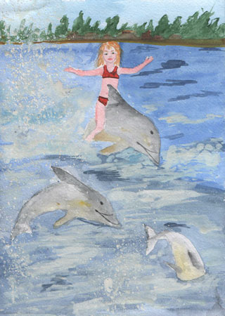 Леночка дельфин. Девочка и Дельфин рисунок карандашом. Девушка на дельфине картина. Дельфины гуашью.
