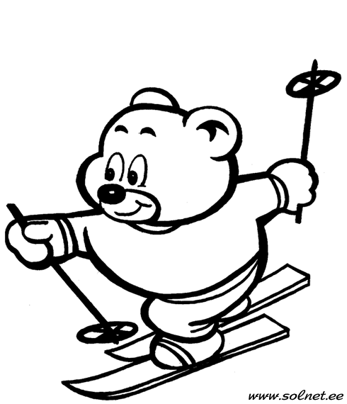 Медвежонок на лыжах. Раскраска